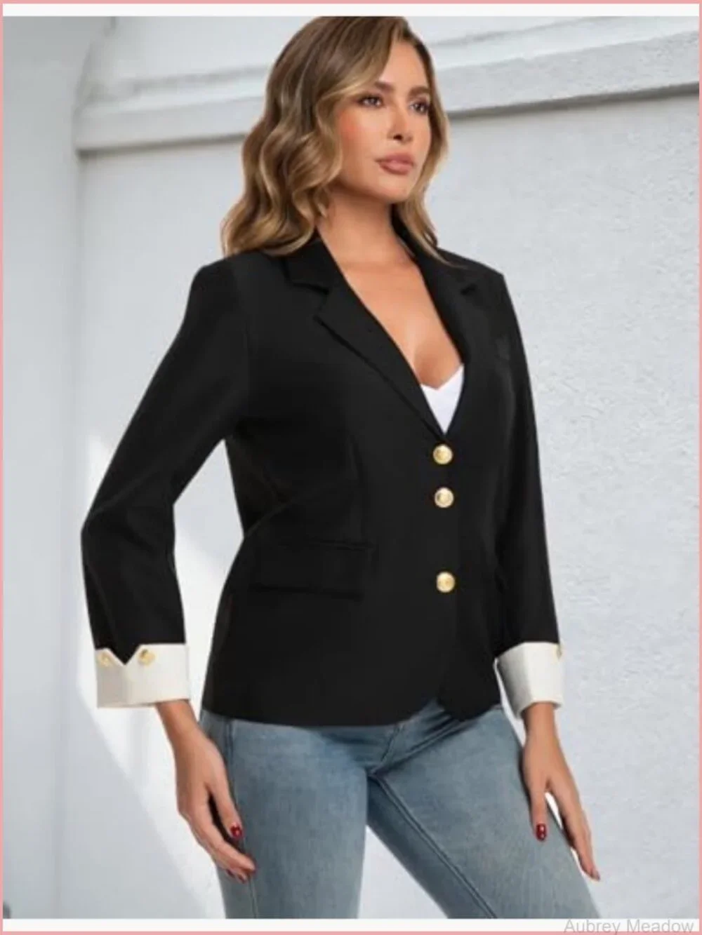 Long Sleeve Blazer with Notch Collar and Functional Pockets